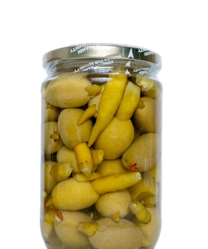 Acı Biber Dolgulu Yeşil Zeytin